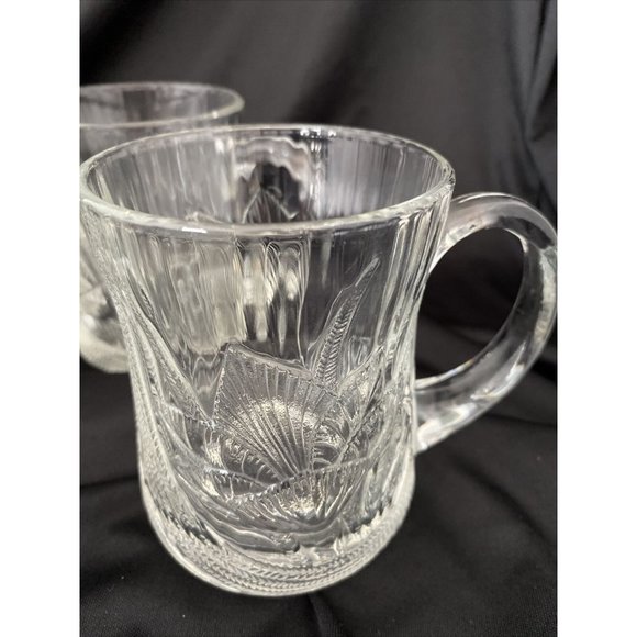 Clear Glass Mugs Cups Set Of 4 Glcoloc France Canterbury Crocus Flower Leaf - Picture 4 of 8